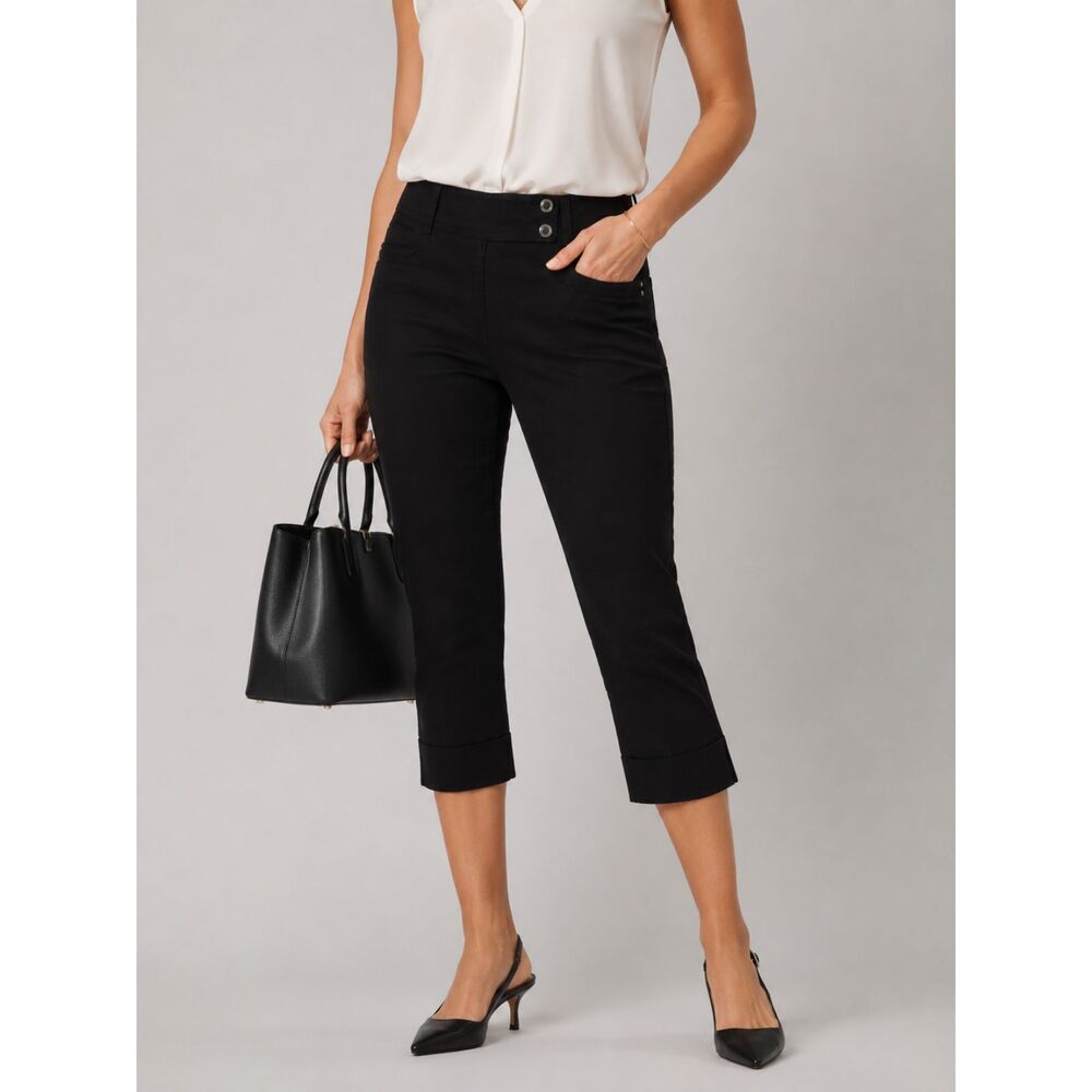 White House Black Market Women’s 8 Black Slim Capri Pants Cropped Stretch Cuffed
